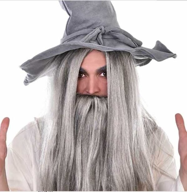 Wizard Long Grey Wig Beard Set Merlin Gandalf Witch Costume Accessory - Image 2